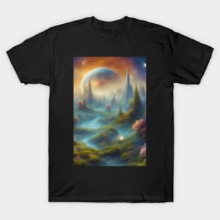 The Moon and Rock Spires Dominated Landscape T-Shirt